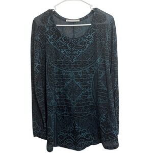 Peruvian Connection Womens XS/S Teal Black Point De Fes Long Sleeve Knit Top